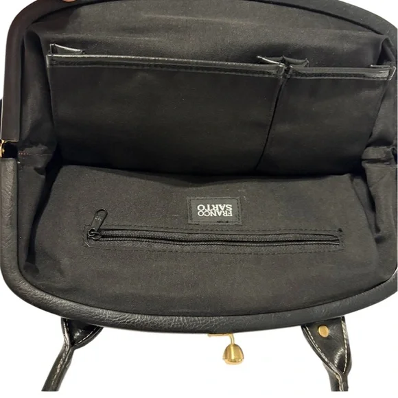 Franco Sarto Black Crushed Velvet Like Handbag Whimsy-Goth Vintage Kiss Lock - Picture 3 of 16